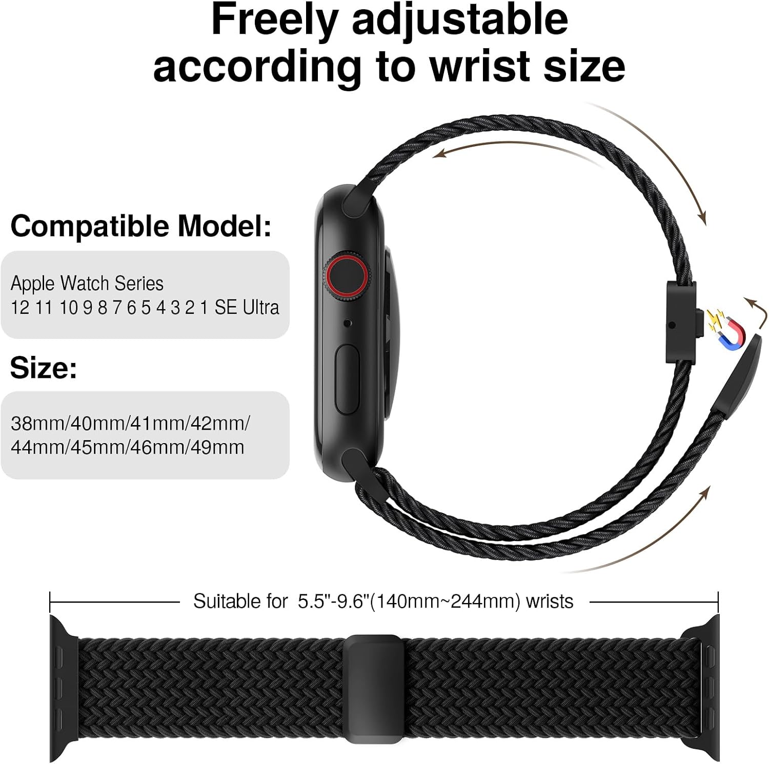 Braided Stretchy Magnetic Sport Band for Apple Watch Bands for Women Men thumbnail