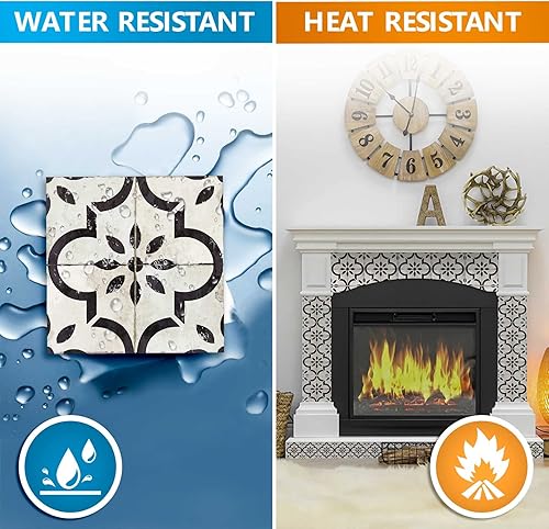 Miniatura 3 de Adhesivos para azulejos de piso, despegar y pegar, para despegar y pegar, para despegar y pegar (4.5 x 4.5 pulgadas, color negro crema, azulejos