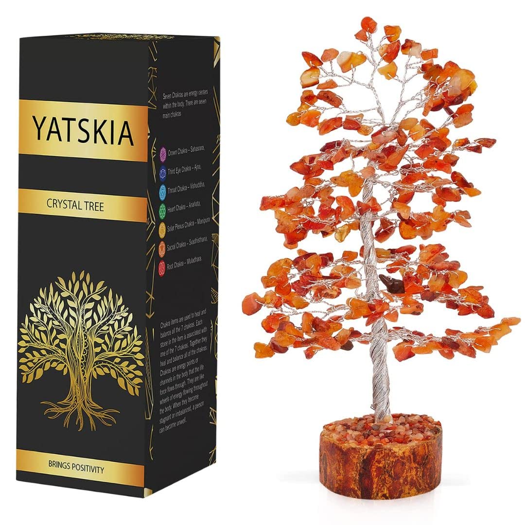 YATSKIA Crystal Tree - Carnelian Crystal - Tree for Home, Gifts for Women - Good Luck Home Decor, Spiritual Items, Gemstones and Crystals - Crystals Gifts - Spiritual Décor (10 Inch Approx.)