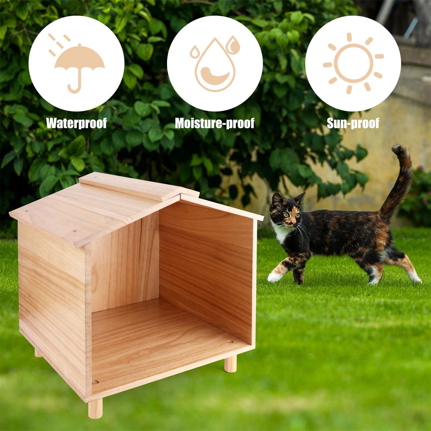 Maison d'Extérieur pour Chat, Salle à Manger Extérieure en Bois pour Chat Maison Étanche pour Chat Station d'alimentation Extérieure pour Chat Chien Oiseaux Lapins