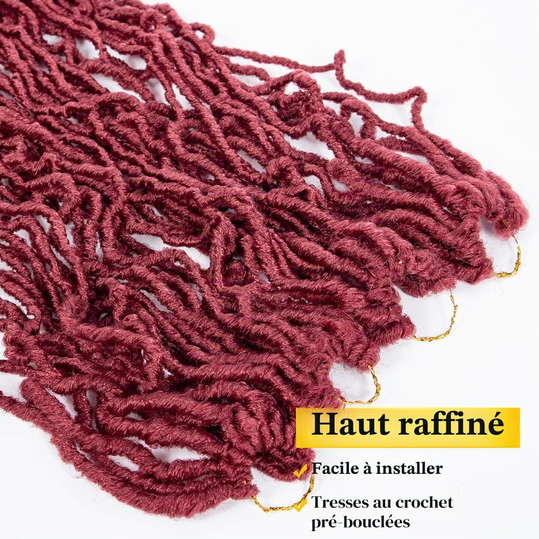 Lot de 6 extensions de cheveux synthétiques de 61 cm en fibre synthétique pré-bouclées et ondulées - Bordeaux (61 cm, insecte)