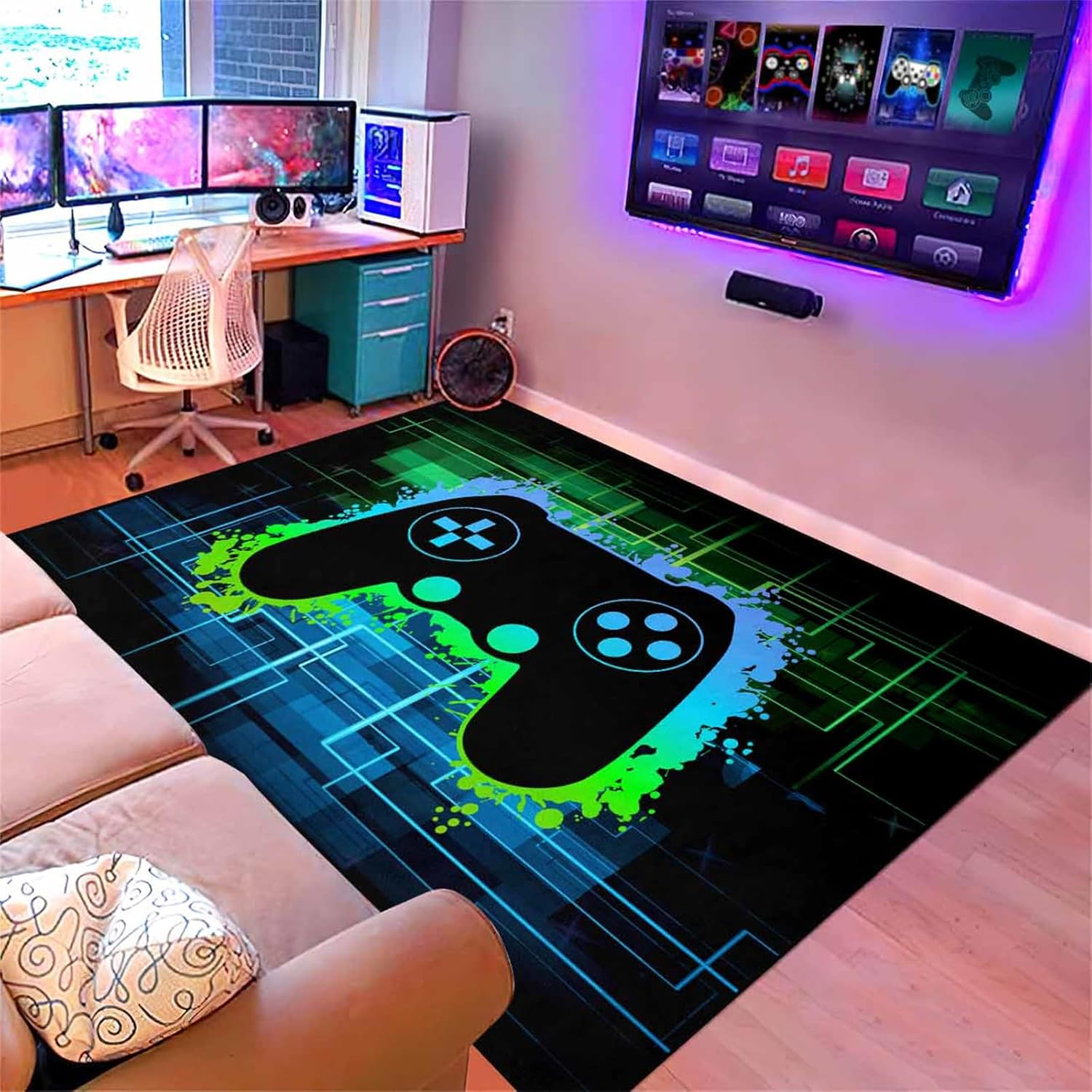 BATATADOCE Video Game Rugs for Kids Bedroom Gamer Rugs for Game Room Gaming Decor for Boys Gamer Area Rug for Playrooms,and Gaming Spaces,2'×3'