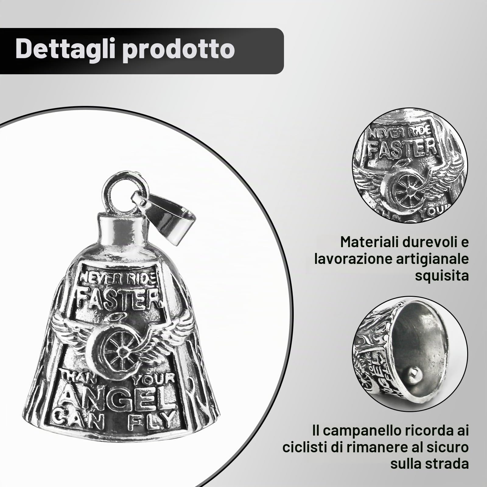 Guardian Bell Portafortuna Moto,Campanella Moto Guardian Bell Originale,Guardian Bell Moto,Campanella Moto Oleoso per Auto Elettriche Motos Biciclette Ecc (Argento)