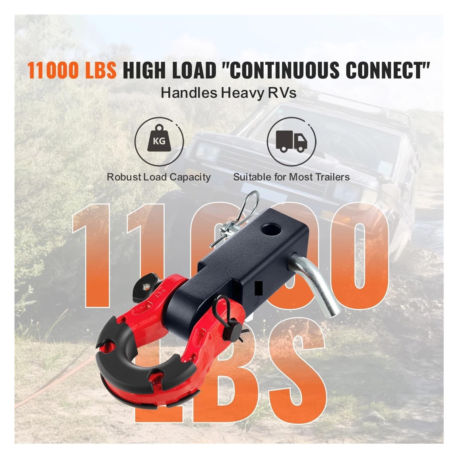 2" Shackle Hitch Receiver Double Hole Recovery Block Powder Coat Pin D-Ring for SUV Trucks Jeeps Off-Road