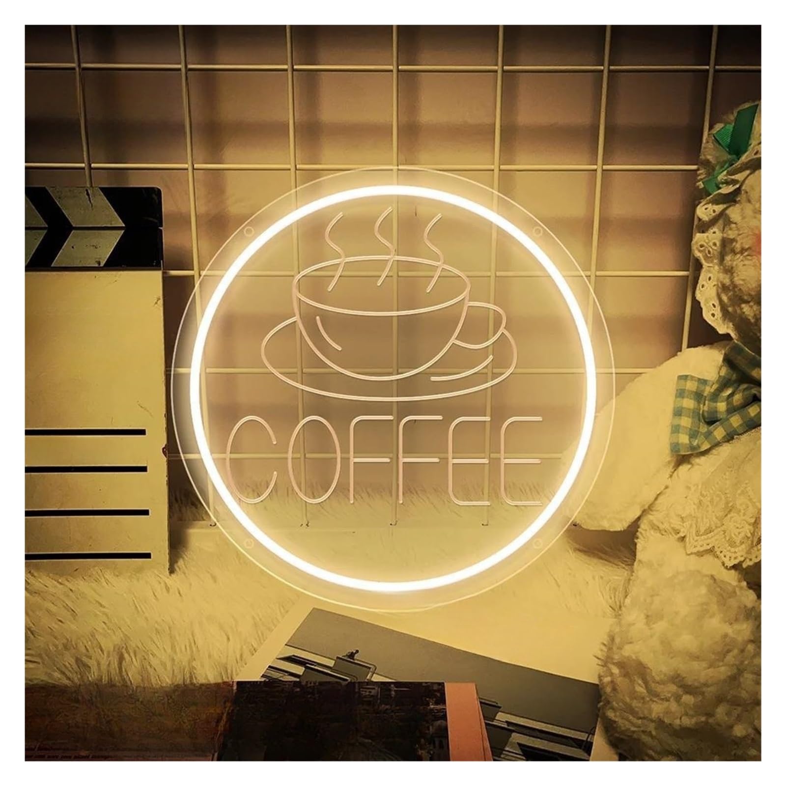 SHOUXI Sign Lamp Coffee Neon Sign Light Dimmable USB Powered for Bar Cafe Restaurant Party Art Wall Decor Window Hanging Night Lamp 35cmx35cm(E)