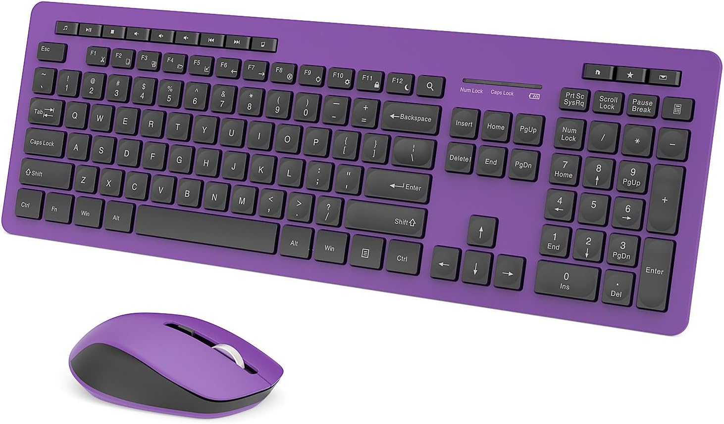 Wireless Keyboard and Mouse Combo, VIVEFOX 2.4GHz Cordless Quiet USB Keyboard Mouse, Full Size Ergonomic Keyboard Mouse with 14 Multimedia Hotkeys for Windows Laptop Computer Desktop, Purple