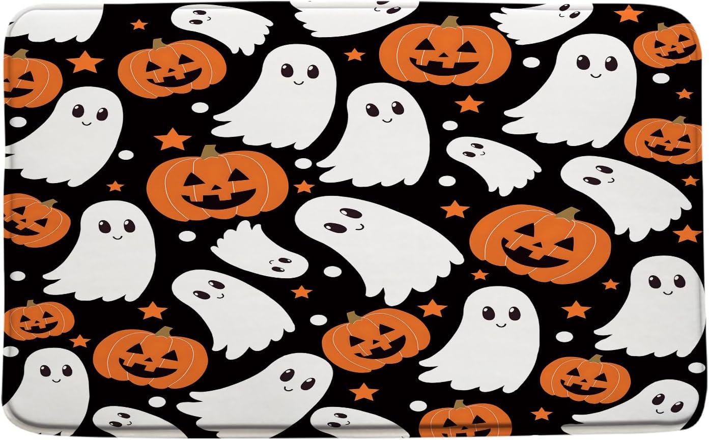 Cute Ghost Bath Mat Halloween Spooky Pumpkin Funny Cartoon Bathtub Bath Area Rugs Bathroom Decor(24x70 Inch)