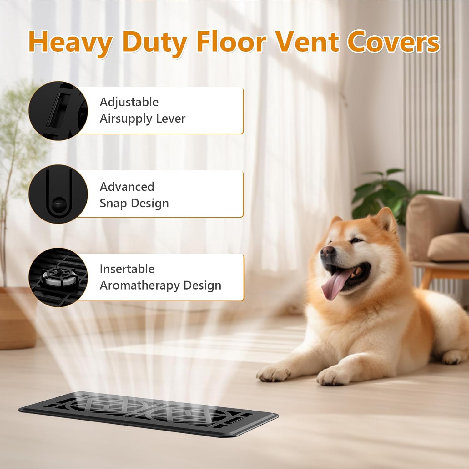 Floor Vent Covers 4 Pack, Floor Register 4x10, Heavy Duty Walkable Steel Vent Cover, Adjustable Decorative Vent Covers for Home Floor Ceiling or Sidewall Vent, Rust-Proof Finish (Black-4 Pack)