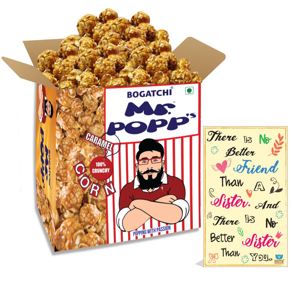 BOGATCHI Mr.POPP's Crunchy Caramel Popcorn, Handcrafted Gourmet Popcorn, Perfect Rakhi Gift for Sister, 375g + Free Happy Rakhi Greeting Card-picture-25