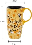 Ceramic Mug Porcelain Coffee Mug Tall Coffee Cup with Lid, Handle and Gift Box Latte Mug, 17oz. Bee
