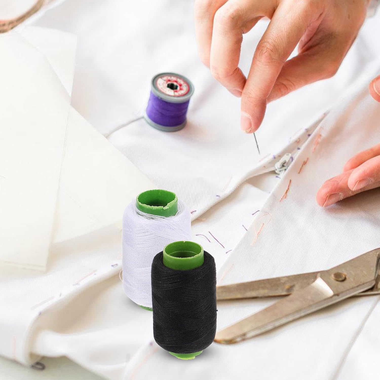 Artibetter Multi-Function Safety Yarn Needle Set with 30 Steel Hand Sewing Needles, Thimble, and Black White Coil Threaders in Avocado Green – Household Darning and Embroidery Kit