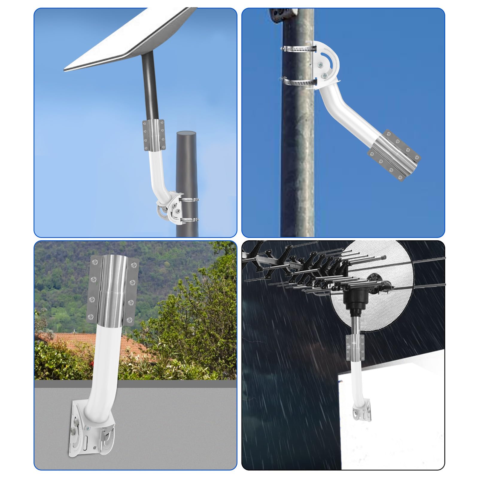 Kit di Montaggio su Tetto Regolabile Supporto a Parete Lungo per Carichi Pesanti Set di Staffe di Montaggio su Palo per Antenna Parabolica Rettangolare V2 per