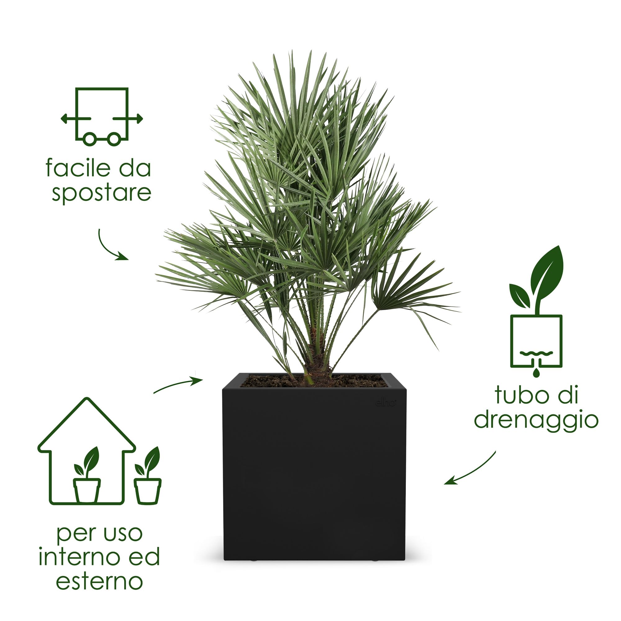 Elho Vivo Next Square 40cm Fioriera per Piante - Living Black | L 39 x P 39 x A 37.9 cm | Adatto per uso interno ed esterno