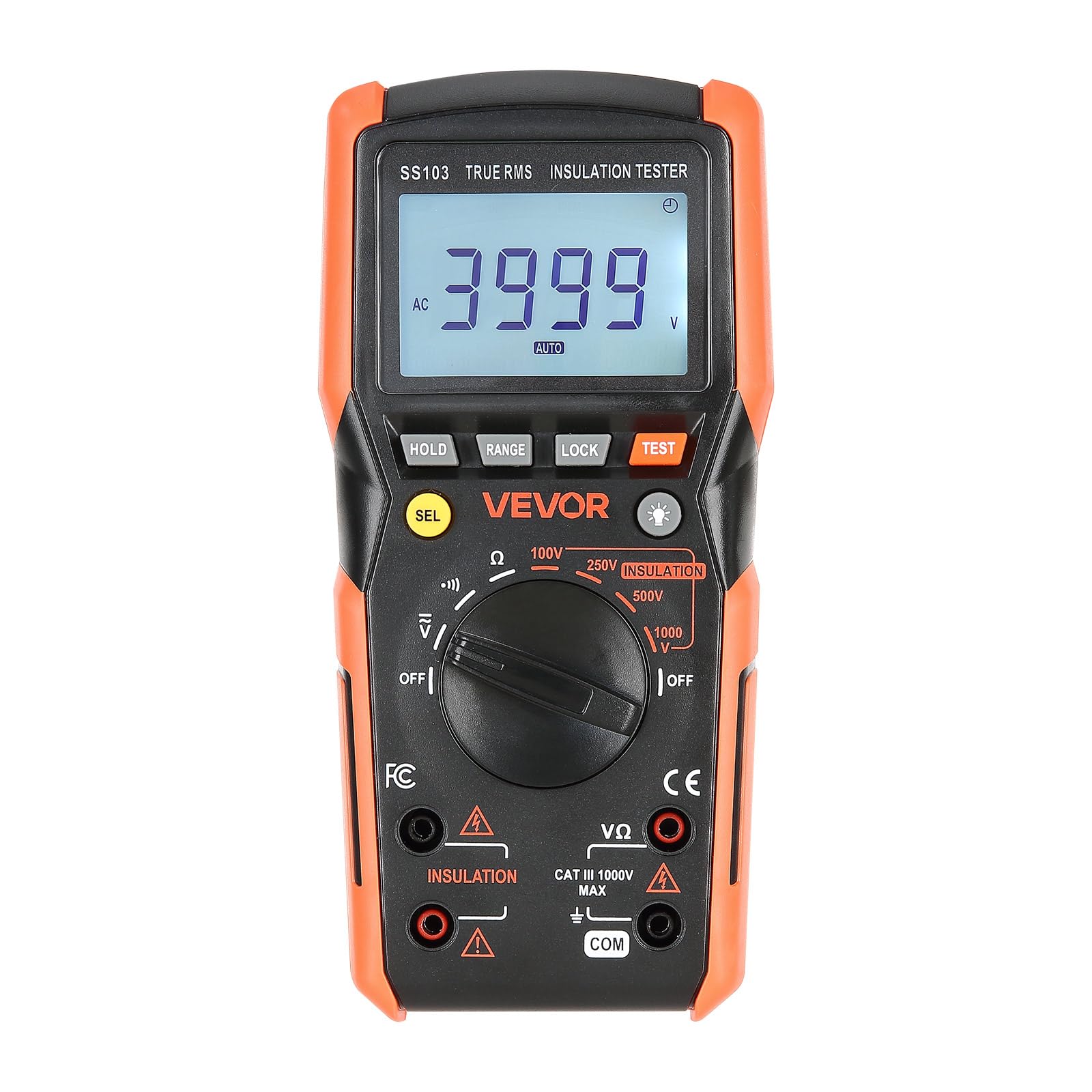VEVOR Multimetro Digitale, Voltmetro TRMS da 4000 Conteggi, Ohmmetro, Tester di Tensione CA/CC da 1000 V con Intervallo Automatico Manuale Commutabile per Misurazione di Tensione, Resistenza