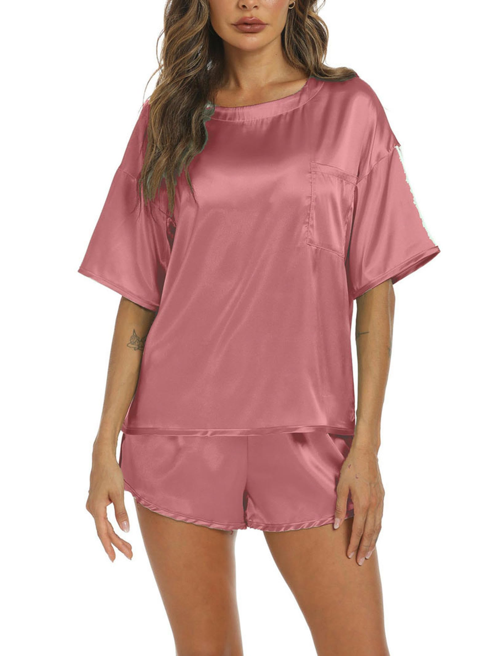 NOGRAX Pigiama Pigiama in Raso Set da Donna Pigiama in Seta Imitazione Homewear Set da Salotto Ampio da Donna Pjs