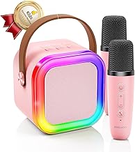 Kinglucky Mini Karaoke Machine for Kids, Top Birthday Gift Pick for Girls Ages 3, 4, 5, 6, 7, 8, 9, 10, 11, 12 Years Old, Kids' Personal Video Players Accessories with 2 Mics & Fun Voice Effects, Pink