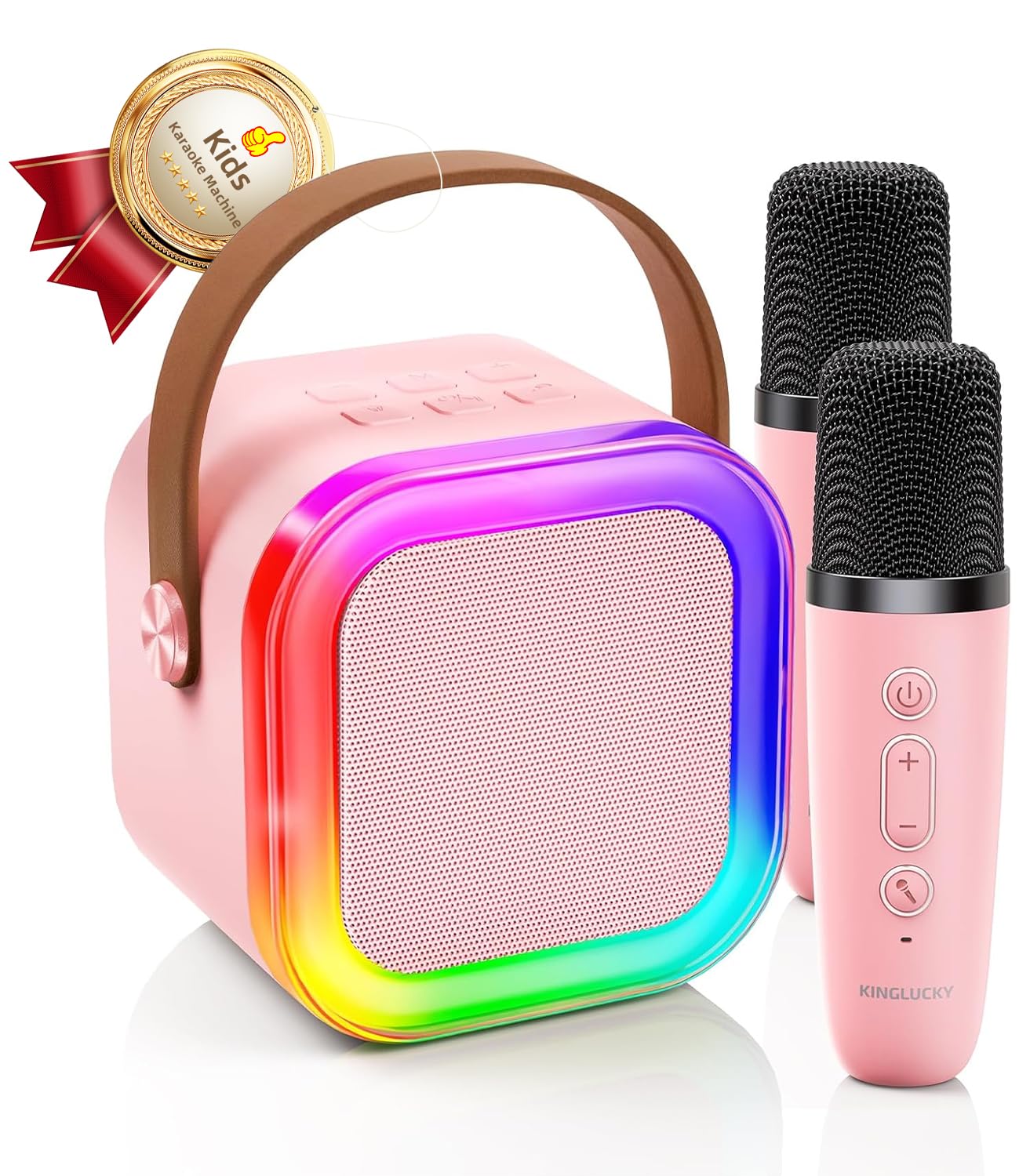 Kinglucky Mini Karaoke Machine for Kids, Top Birthday Gift Pick for Girls Ages 3, 4, 5, 6, 7, 8, 9, 10, 11, 12 Years Old, Kids' Personal Video Players Accessories with 2 Mics & Fun Voice Effects, Pink