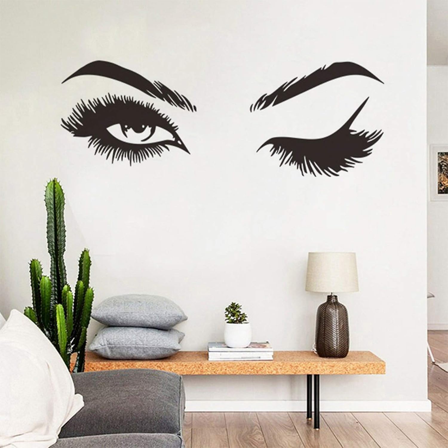 CYUREAY Wall Decals Lash Brows Beauty Salon Eyes Removable Sticker for Girls Bedroom Wall Art Decal Eyelashes Vinyl Home Decoration Murals (Black )