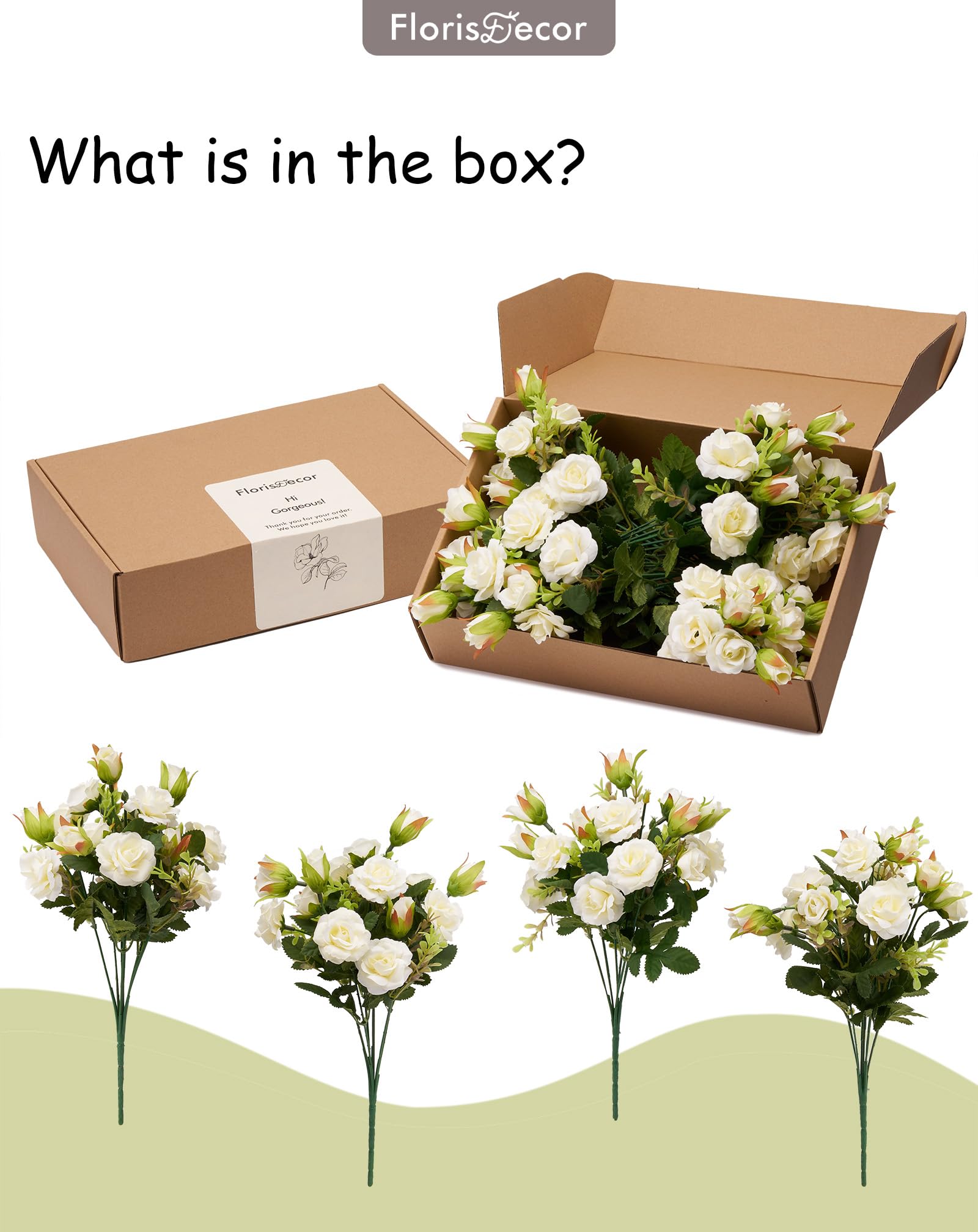 Amazon｜小さな白いクチナシの花束、リアルなパールホワイトフラワー