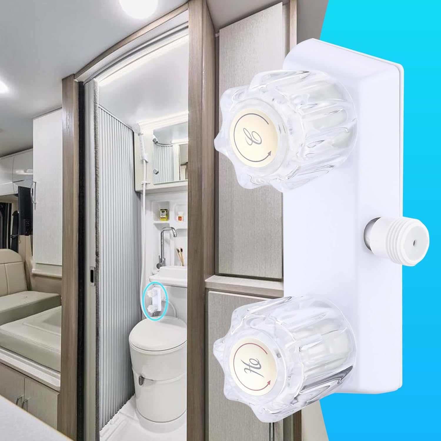 RV Shower Faucet,4” Dual Knob Diverter Valve for Indoor/Outdoor Tub Use,Acrylic Shower Faucet Replacement for Camper, Motorhome & Trailer Bathroom Showers (White)