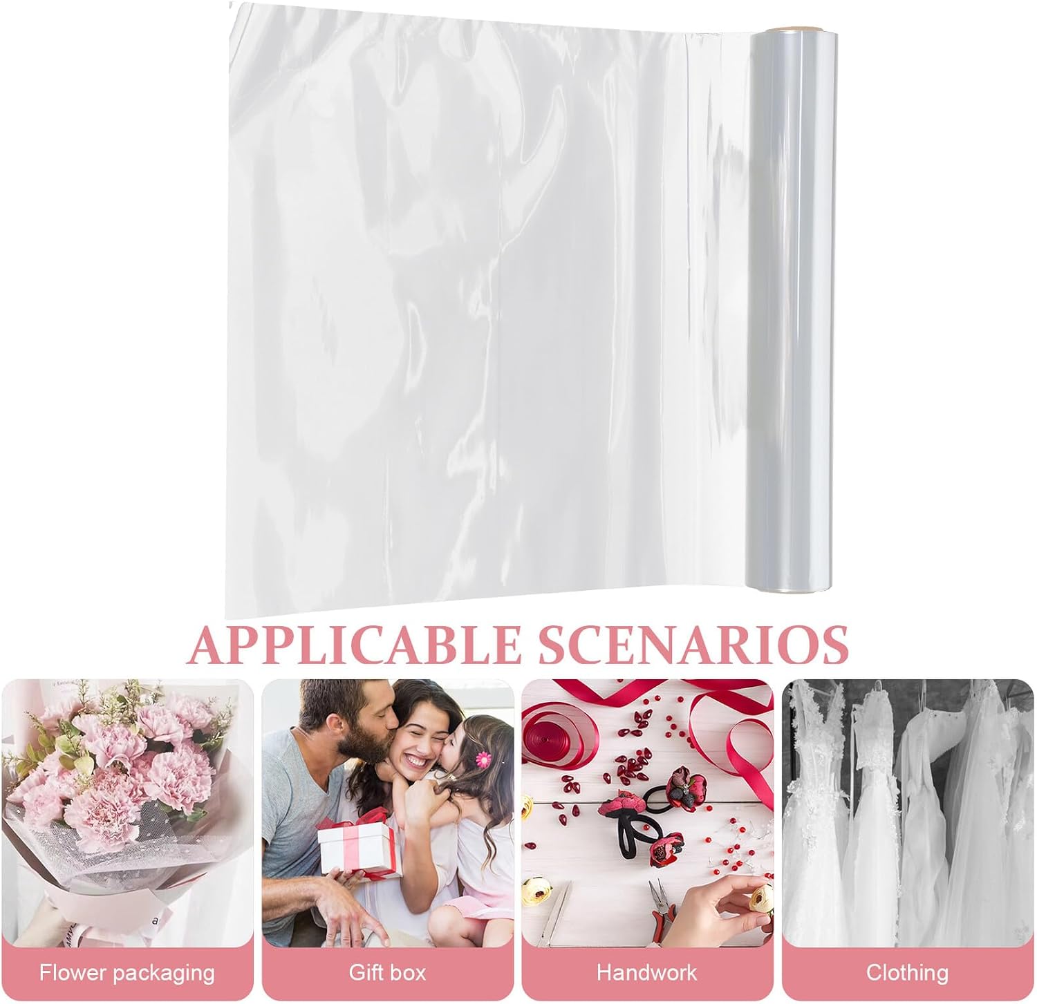 ARTIBETTER Waterproof Cellophane Wrap Roll 40cm X 30m Floral Packaging Film Dustproof Plastic for Flower Bouquet Wrapping Florist Supplies