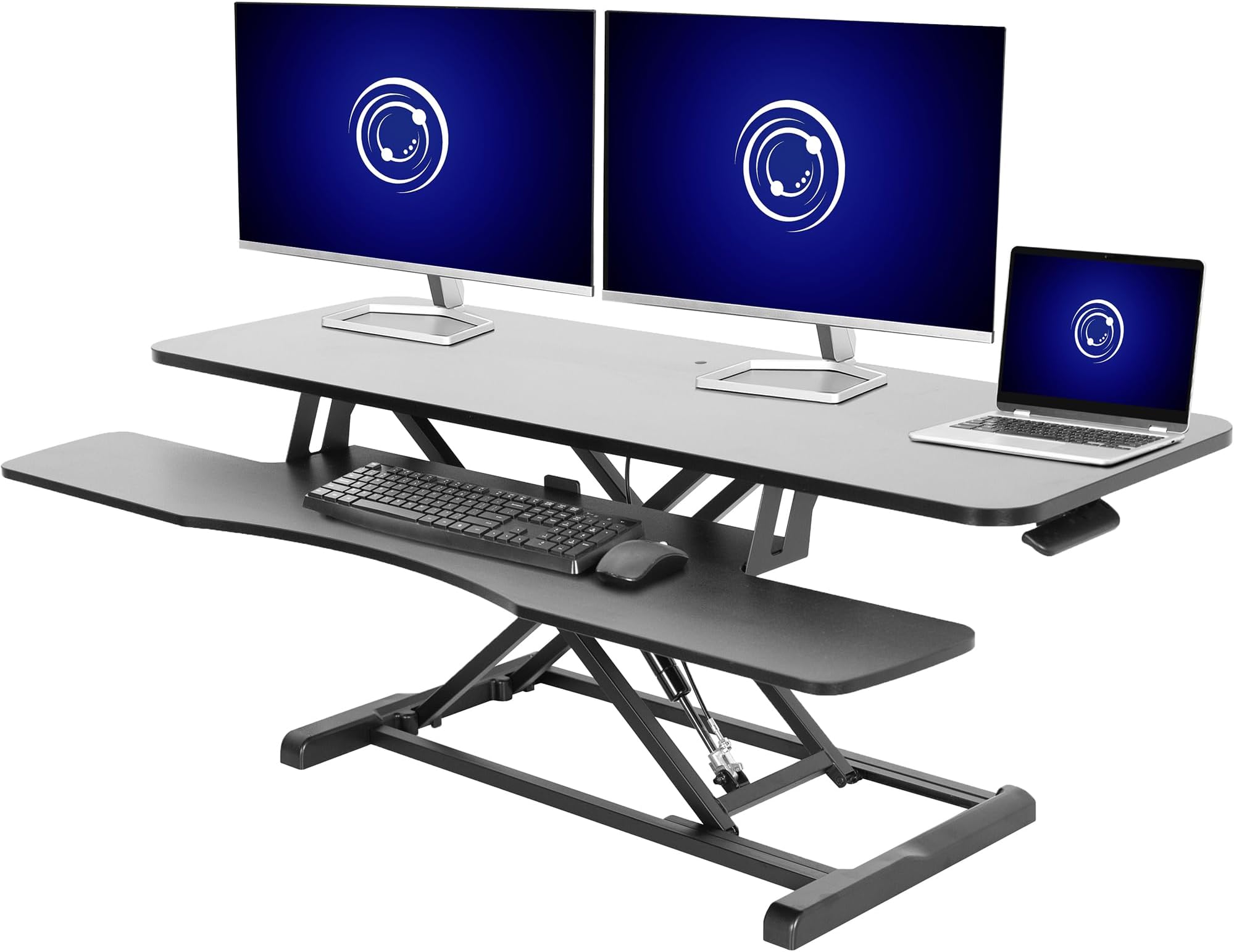 48 inch Desk Converter, K Series, Height Adjustable Sit to Stand Riser, Dual Monitor and Laptop Workstation with Wide Keyboard Tray, Black, DESK-V048KB