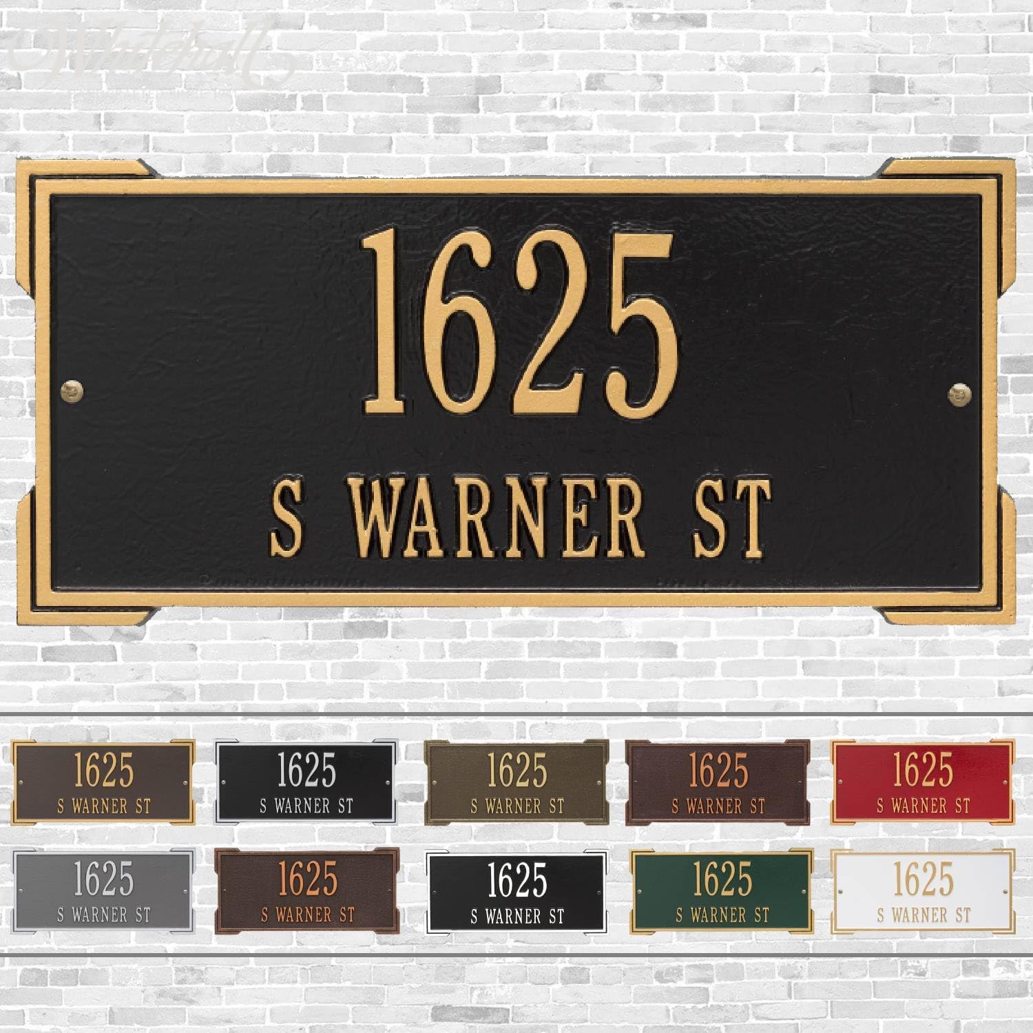 Whitehall Roanoke Address Plaque, Cast Aluminum Custom House Number Sign, Standard Wall – Two Line Home Address Sign, Made in USA, Weather Resistant