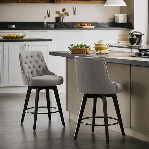 Miniatura 4 de Taburetes de bar a la altura del mostrador Watson & Whitely, con tapicería de tela Performance, modernos, giratorios, con respaldo, con patas de