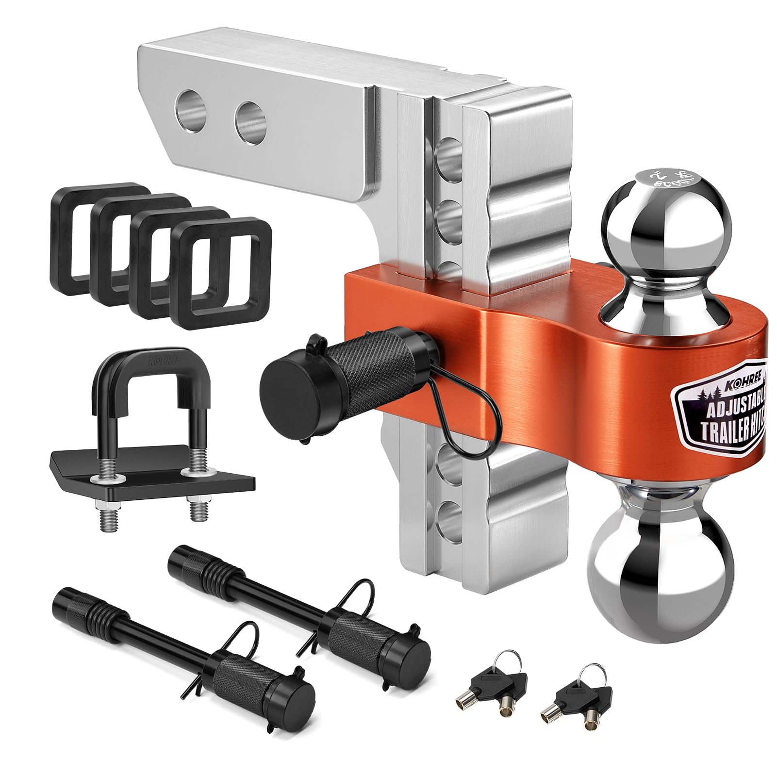 Photo 1 of Kohree Adjustable Trailer Hitch with Anti Rattle Hitch Clamp Fit 2 Inch Receiver, Dual Ball 2" and 2-5/16"(12,500 LBS GTW), 6" Drop & Rise Heavy Duty Aluminum Tow Hitch with 2 Locking Hitch Pin