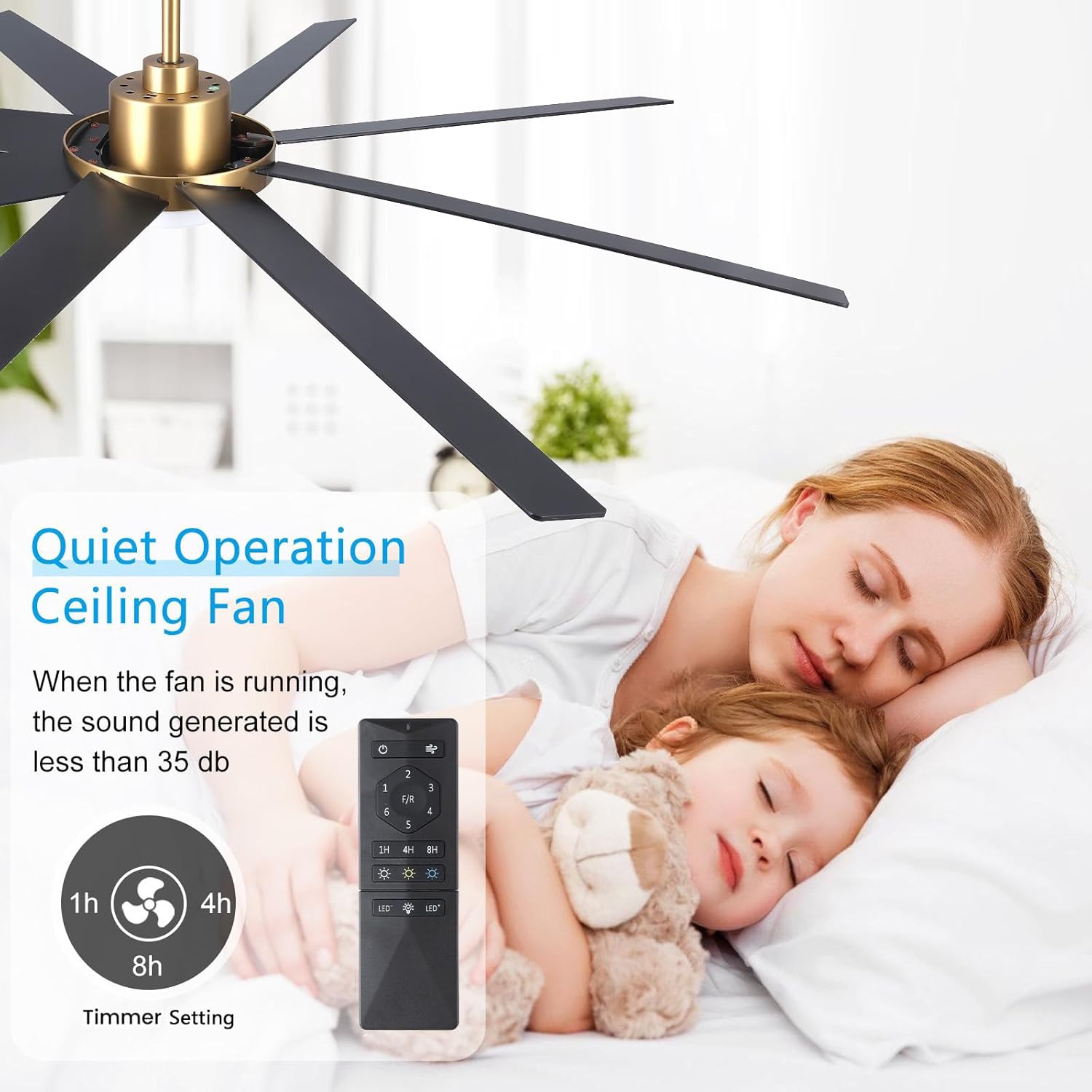 WINGBO 60" Ceiling Fan with Light and Remote Control, 6 Speed Reversible DC Motor, Dimmable LED Light, for Home and Commercial Use, Living Room/Shop/Warehouse Gold Black/Walnut