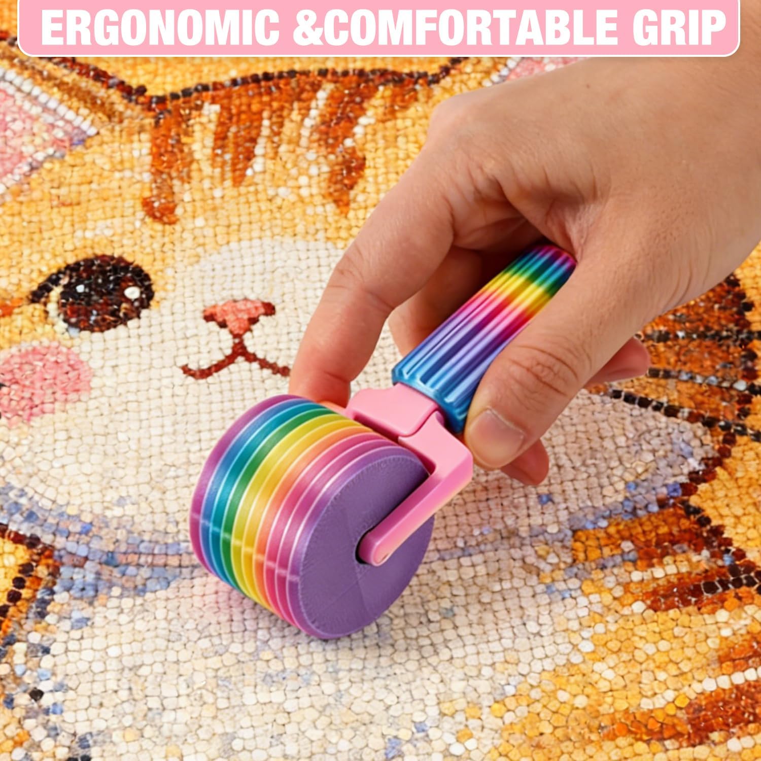 Diamond Art Roller - Diamond Painting Tools,Essential DIY Craft Tool for Rhinestone Embroidery,Easy-Grip Hand Roller, Detachable Diamond Painting Tools and Accessories (Rainbow+Pink)