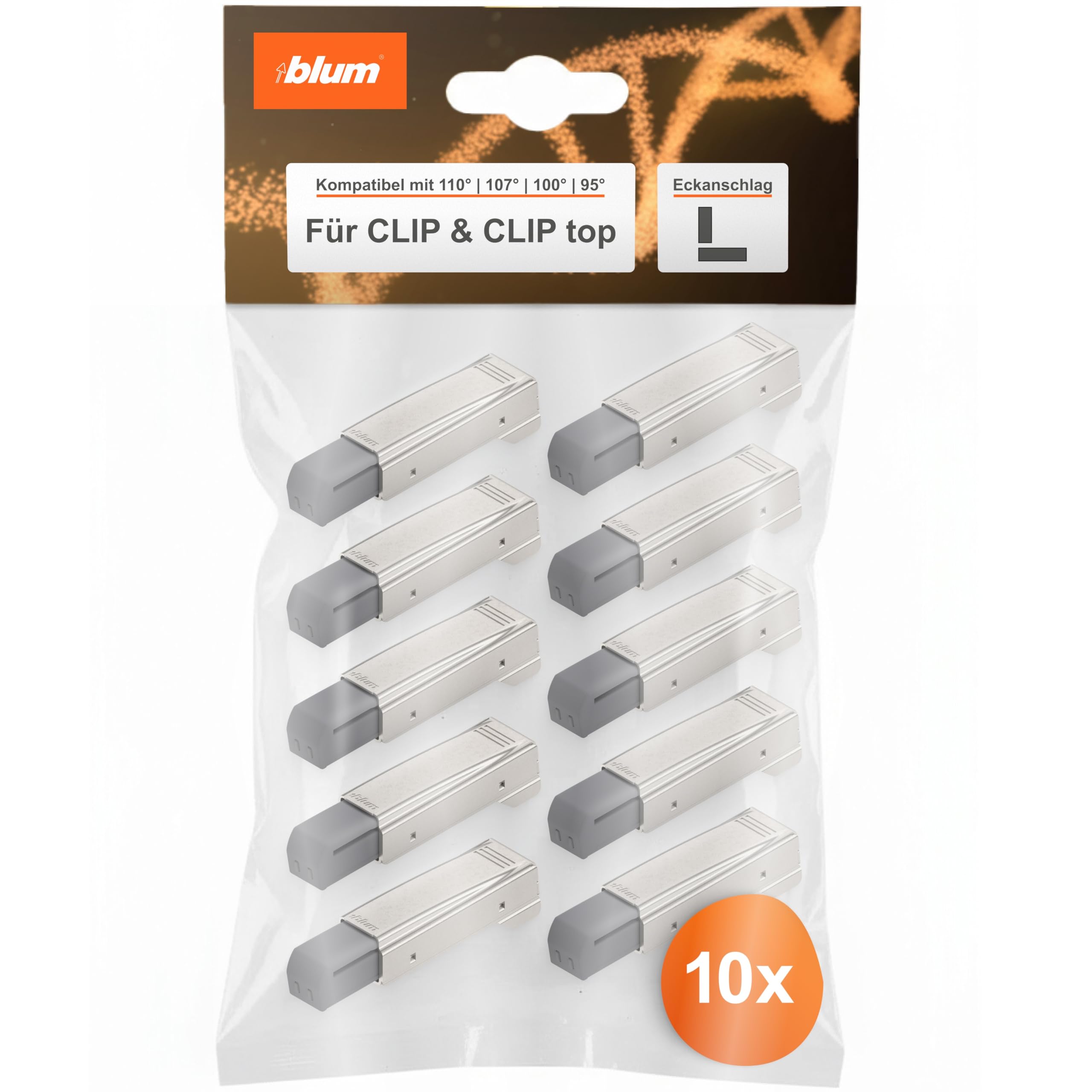 Blum 10x BLUMOTION Dämpfer zum Aufstecken I Türdämpfer für aufliegende Türen, Eckanschlag | Nachrüstung passend für CLIP, CLIP top mit geradem Scharnierarm | Möbelbeschlag, werkzeuglose Montage
