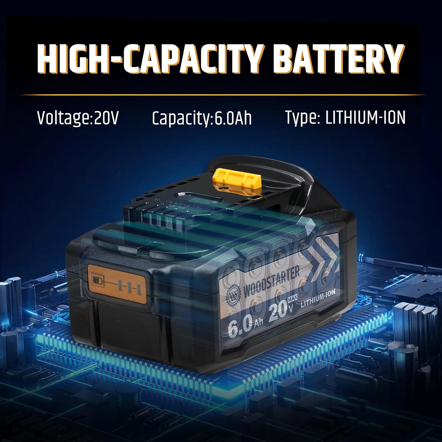 2-Pack 20V 6.0Ah Replacement Battery for 20V Max Battery, Compatible with DCB200 DCB203 DCB204, with Type-C USB Port Fast Charging, Lithium-ion, Outdoor Cordless Power Tools