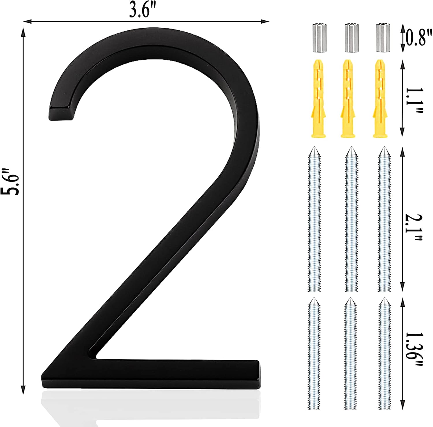 5.6" House Numbers Modern Floating Street Home Address Number Aluminum Brushed Finish Number (Num 2)