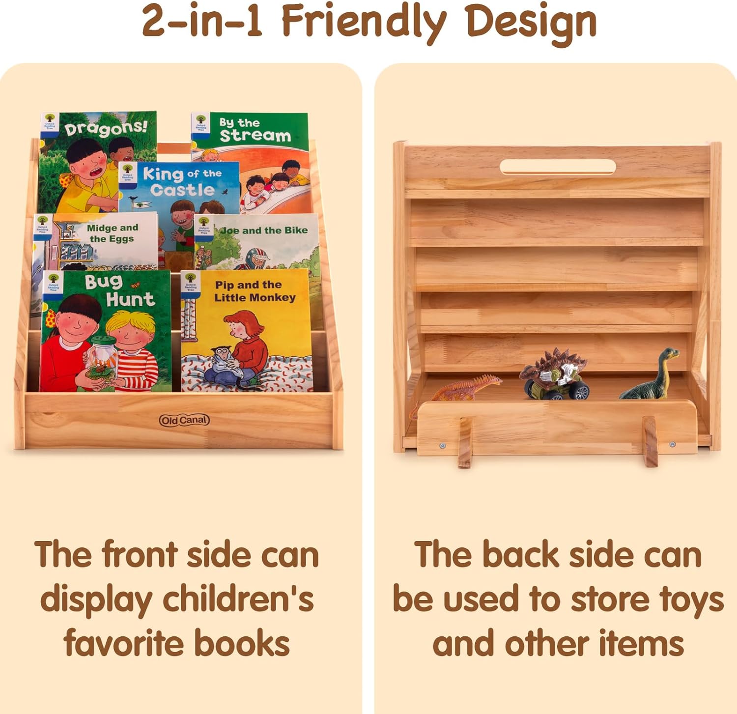 Montessori Bookshelf, Kids Bookshelf and Toy Storage Organizer with Deep Sleeves, Toddler Book Shelves with Handle & Anti-Tilting Design, 5-Tier Pine Book Shelf for Kids Rooms, Nursery - Image 6