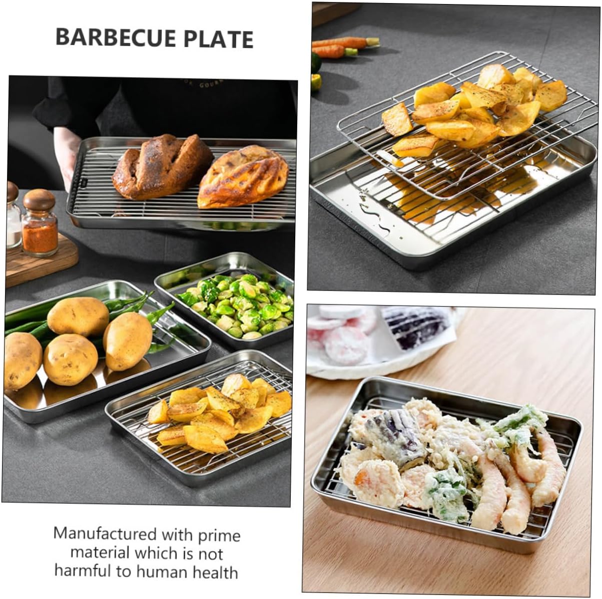 2sets Stainless Steel Baking Pan Non- Cooling Rack for Home Frying Drain Nets Grill Storage Trays Convenient Stackable Design