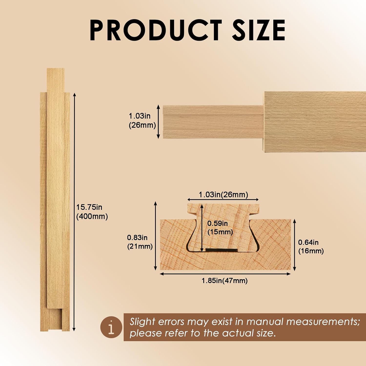 Wood Drawer Slides 16 Inches Bottom Mount Replacement, Solid Wooden Drawer Runners Center Guide Track Rail for Dresser Cabinet Drawer Repair, Cuttable for Old Drawers (2, L002(15.75"))