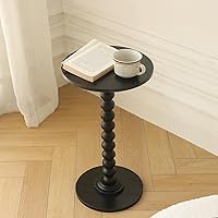 Vista 2 de Mesa auxiliar redonda, mesa pequeña para bebidas para espacios pequeños, mesa auxiliar moderna con patas de madera maciza para sala de estar, Negro