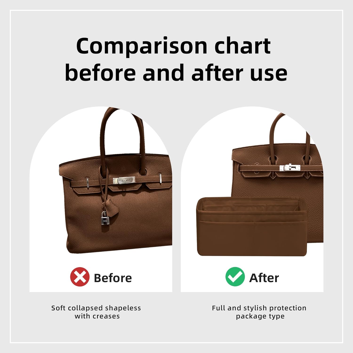 DGAZ Purse Organizer Silky Smooth,Silk,Luxury Handbag Tote in Bag Shapers, Women- Fits Birkin25/30/35/40 Bags (Gold, BK25)