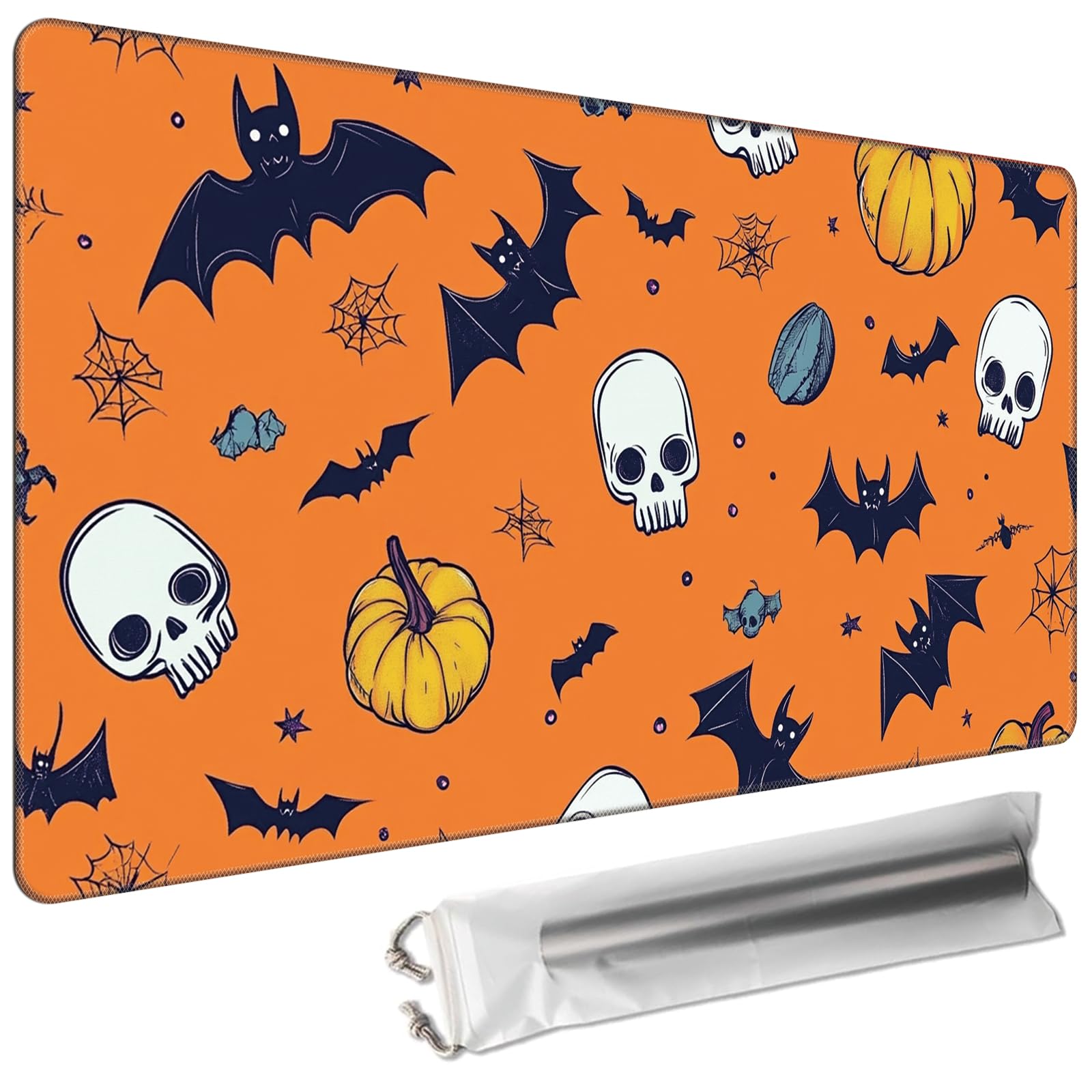 Cdkfxjy MTG Playmat 27.5 x 15.7in Includes Storage Bag,TCG Playmat with Soft Surface Premium Non-Slip Rubber Backing Stitched Edges Durable Gaming Mat,Pumpkins Bats Skulls — image 1