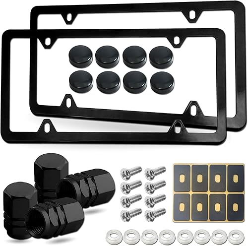 Marcos de matrícula negro mate, marcos de aluminio delanteros y traseros para hombres y mujeres, 2 unidades de 4 agujeros delgados con accesorios de