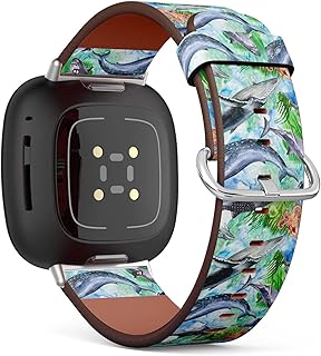 CJBROES Replacement Leather Watch Band, Compatible with Fitbit Versa 3 and Fitbit Sense of Wristband Bracelet Accessory - sea Life Set Creatures inhabitants