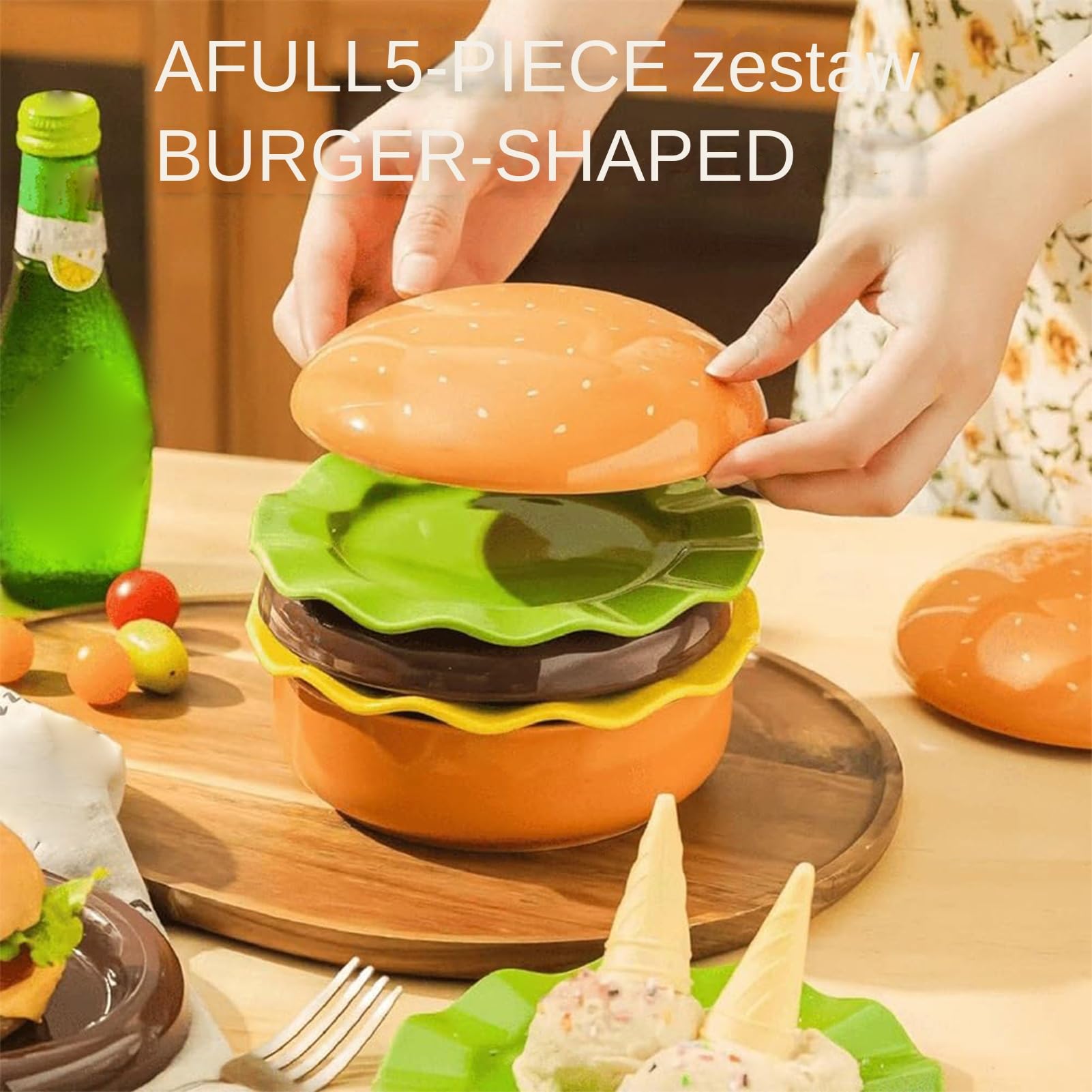 Zestaw Talerzy Na Burgery Naczynia ceramiczne układane w stos bezpieczne do | Uroczy Zestaw Talerzy Do Serwowania Do domu, kuchni, mieszkania, na kemping, piknik, przyjęcie, urodziny, pr