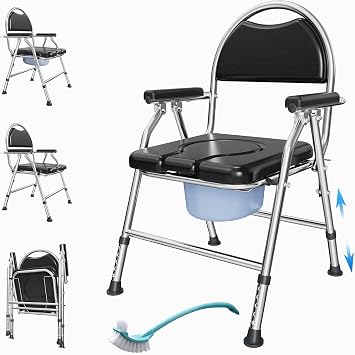 4 in 1 Folding Bedside Commode Chair for Elderly, Padded Seat & Backrest