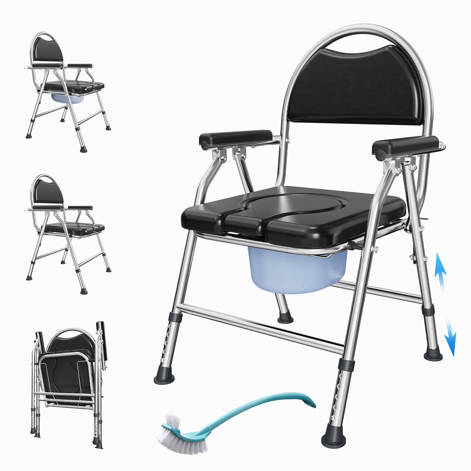 4 in 1 Folding Bedside Commode Chair for Elderly, Padded Seat & Backrest | Adjustable Height Raised Toilet Seat with Handles, Adults Potty Chair for Seniors, Disabled, Holds Up to 350 lbs