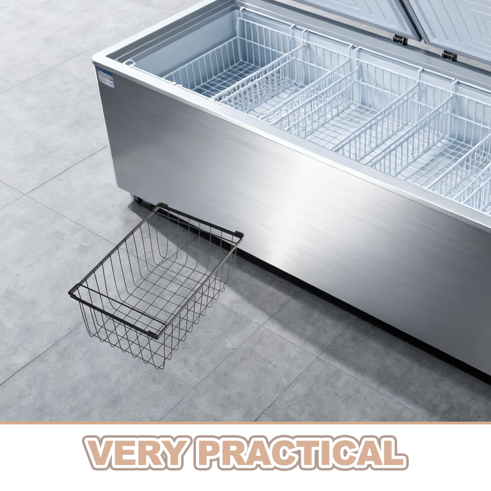 TOPBATHY Cestas de Alambre Metálico para Congelador Horizontal Grandes Negras, Organizador Colgante para Almacenamiento de Alimentos en Cocina, Cesta Resistente para Orden y Uso