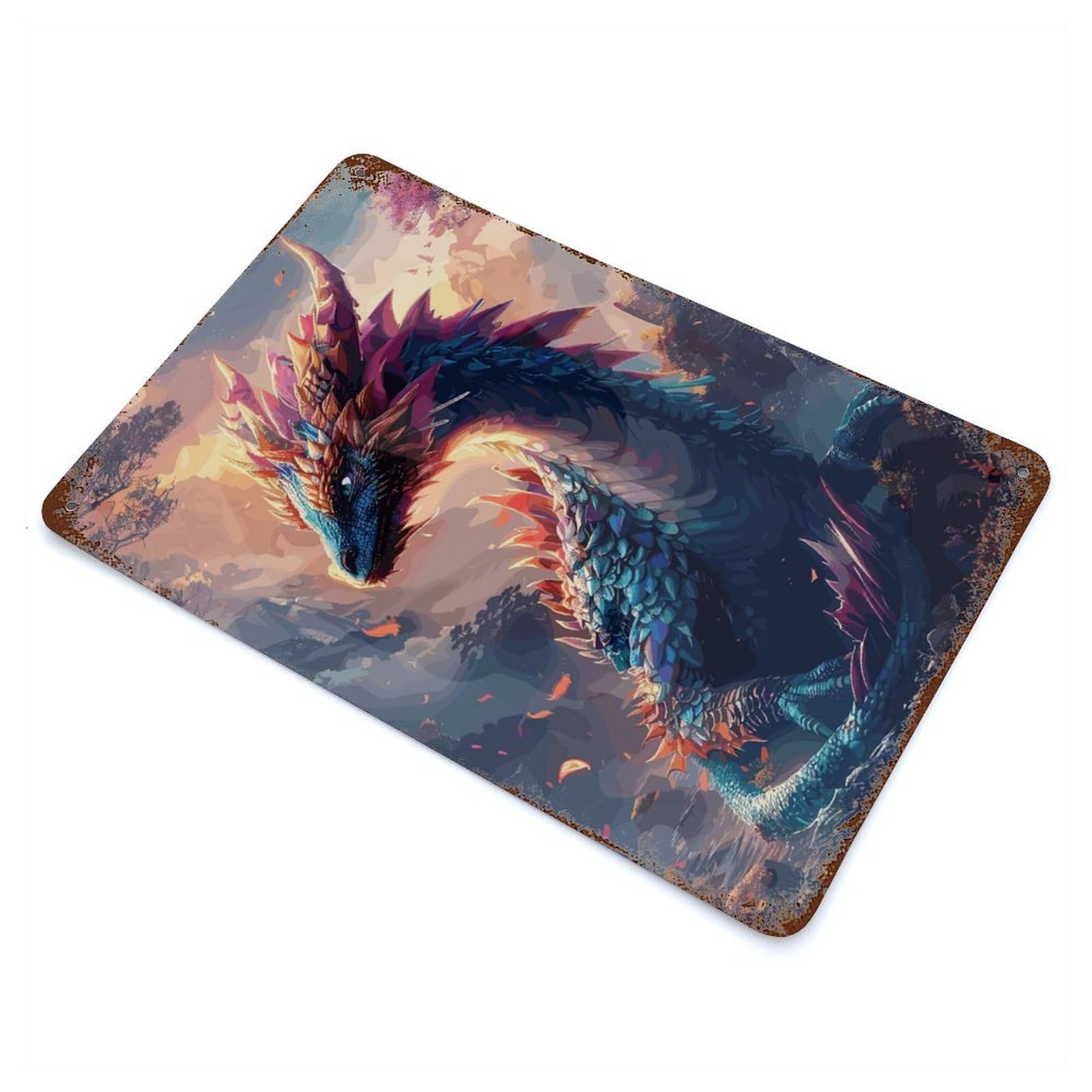 Fantasy Dragon Colorful Vintage Metal Tin Sign 11.8"x7.9", for Garage, Bar And Workshop Decor, Novelty Wall Decor