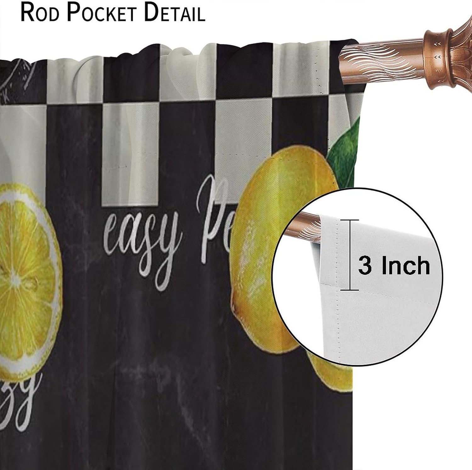 Lemon Kitchen Curtains Vintage Black and White Buffalo Grid Lemon Kitchen Decoration Blackout Curtains W42 * L45 Inch