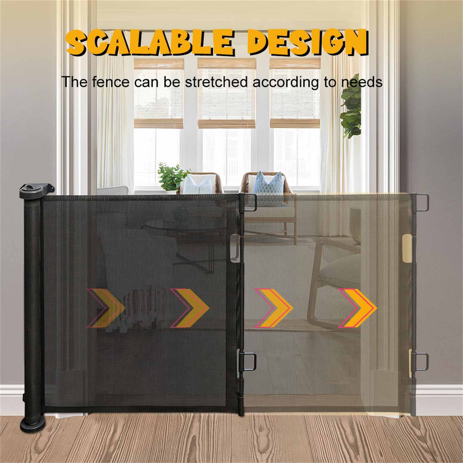 Homewell - Valla de seguridad para niños, barrera de seguridad retráctil, apta para bebés, niños y animales domésticos, barrera de seguridad para pasillos y escaleras, 86 x 150 cm