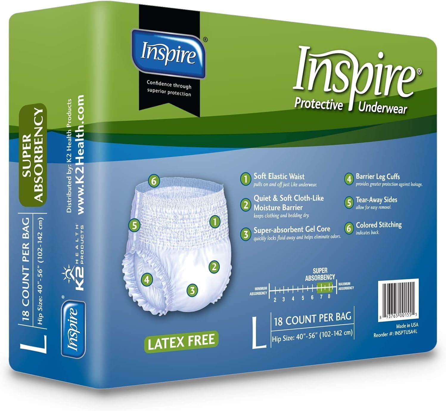 Inspire Protective Underwear for Men and Women | Adult Diapers for Bowel Incontinence | Disposable Underwear for Women and Men - 4 Bags of 18 | 72 Total (Large) - Image 8